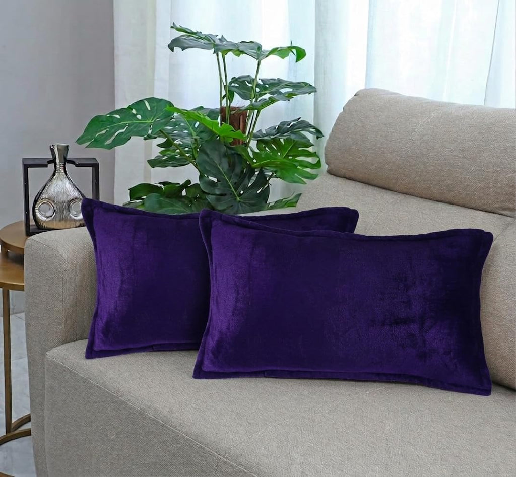 RD TREND® Velvet 250 GSM Rectangular 18x 28 Inches Cushion Covers Set of 2 | Throw Pillow Covers for Sofa, Bed & Living Room | Perfect for Home Décor Solid Purple