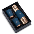 AURASHIE Pure Copper Drinkware Gift Set of 1 Bottle & 2 Glasses with Box | Pure Hammered Copper Drinkware | Gift Set for Birthday, Parties, Weddings & Festivals (Blue Grip Sleeve)
