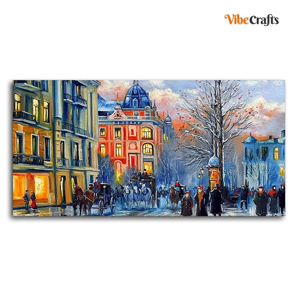 VIBECRAFTS Canvas Paintings for Living Room Drawing Room Old City In Winter Canvas Wall Painting Fitted With Wooden Frame for Home | Office | Gift (PTVCH_2446)
