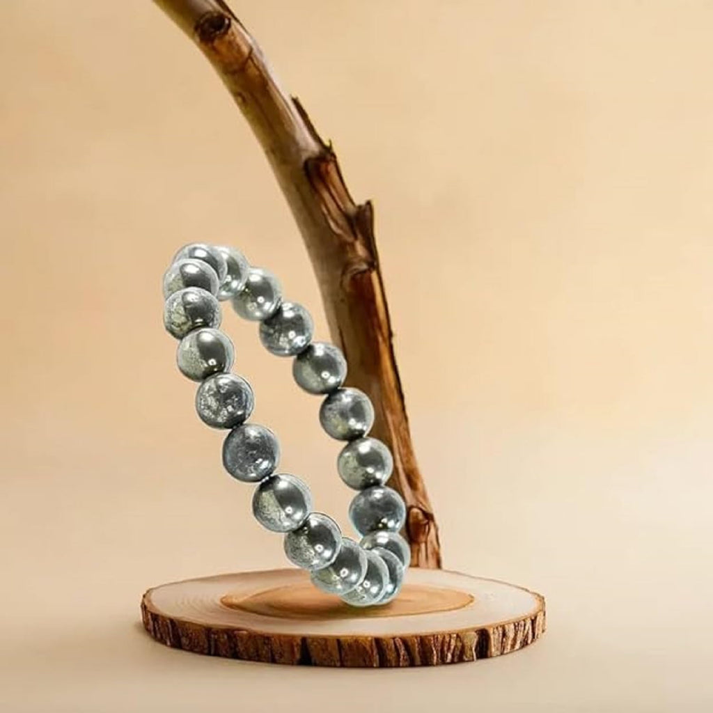 Natural Pyrite Bracelet for Men & Women, Certified Pyrite Crystal Bead Bracelet 8mm-10 mm, Money Magnet, Wealth & Abundance Stone, Protection, Success, Chakra Healing Energy By Acharya Lavbhushan Ji