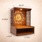 SHIVASHRAY CRAFTS Wooden Pooja Mandir for Home Wall Mounted | Om Design Temple Stand for Home Decor & Office | MDF Puja Stand (15.5 x 11.5 x 11 Inch)