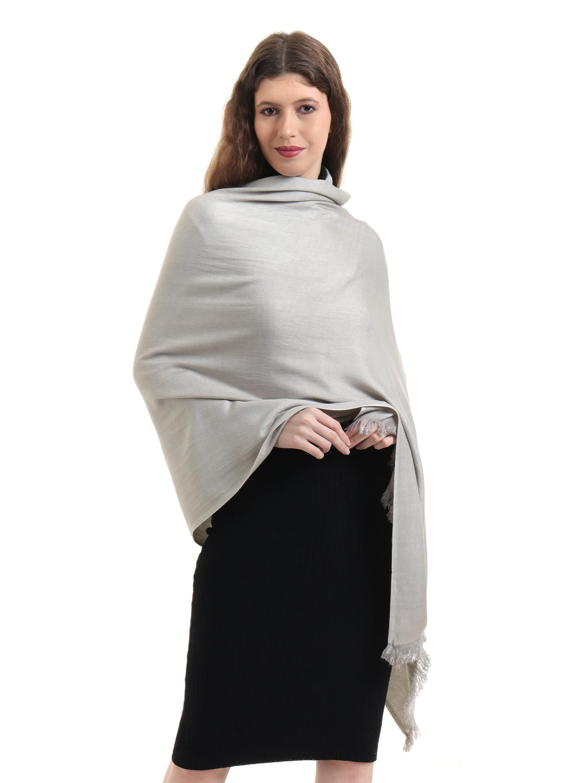 EH Viscose Pashmina Female Scarf For Women, Twill Weave, Thick, Solid Color Wraps, All Weather, Large, Warm, Very Soft Pashmina Feel Scarves (LIGHT GREY)