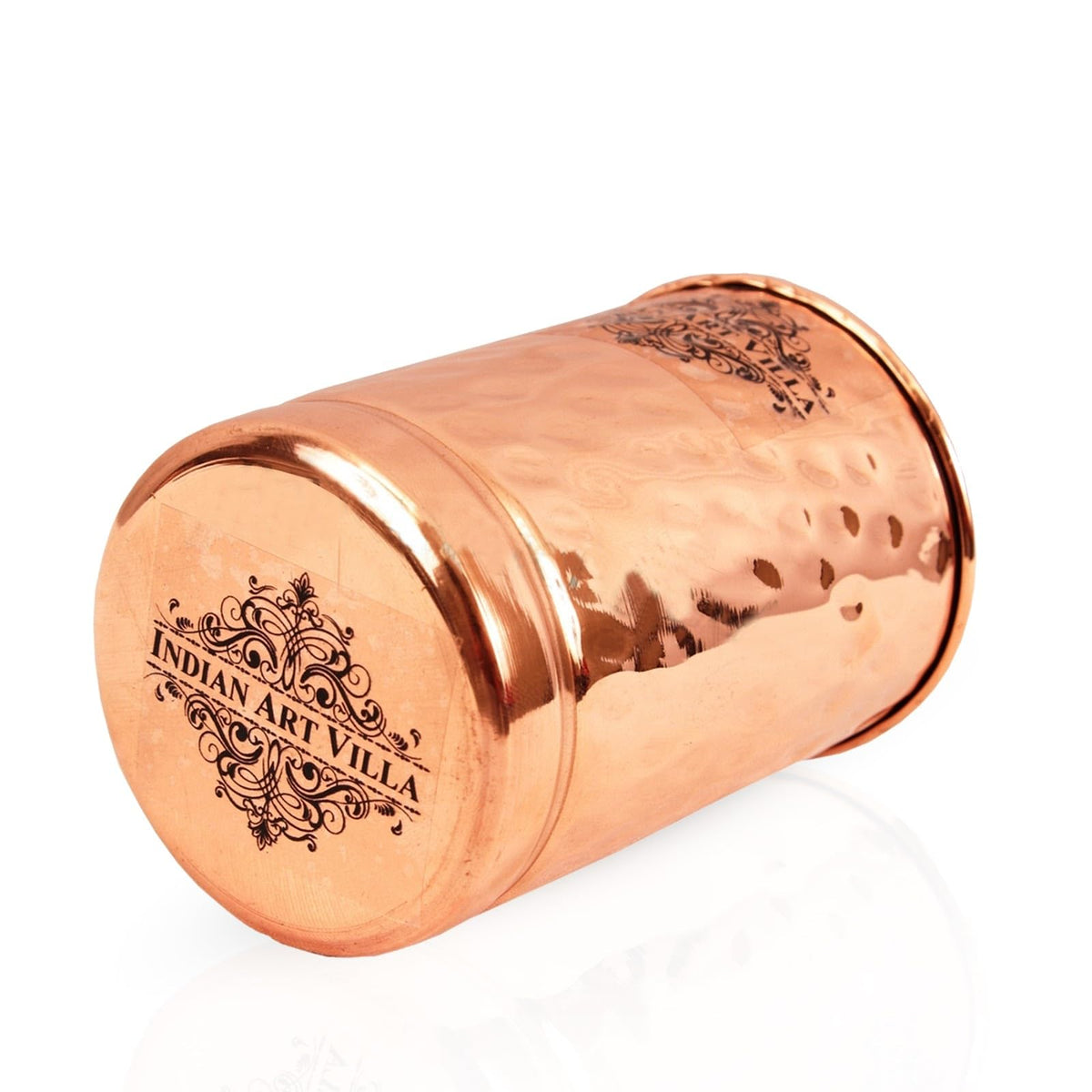 INDIAN ART VILLA Pure Copper Plain Glass with Hammered Design, Drinking Serving Water, Yoga Ayurveda, Volume-300 ml, Pack of 2