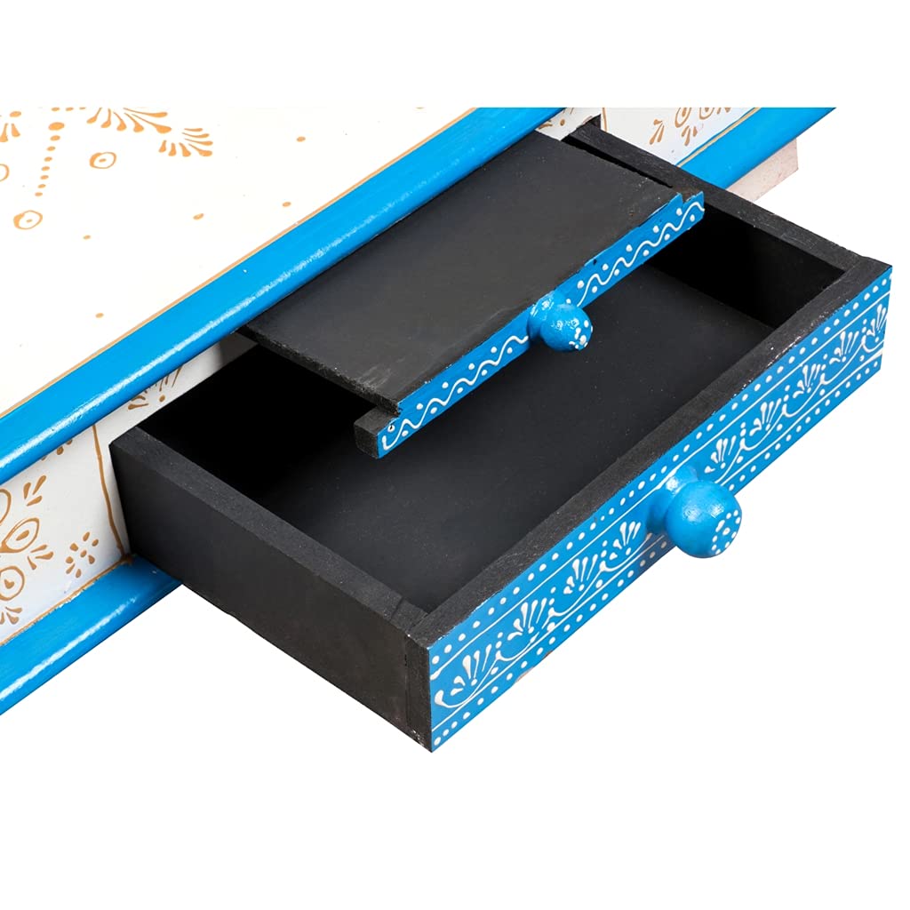 Kamdhenu Art and Craft Wood Home Temple (18 x 12 x 21 inch, White & Blue)