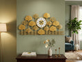 Mahira Artefacts Metal Wall Clock, Gold, Art Deco Style, Silent Analog, Ginkgo Leaf Design, Large, for Living Room, Bedroom, Office