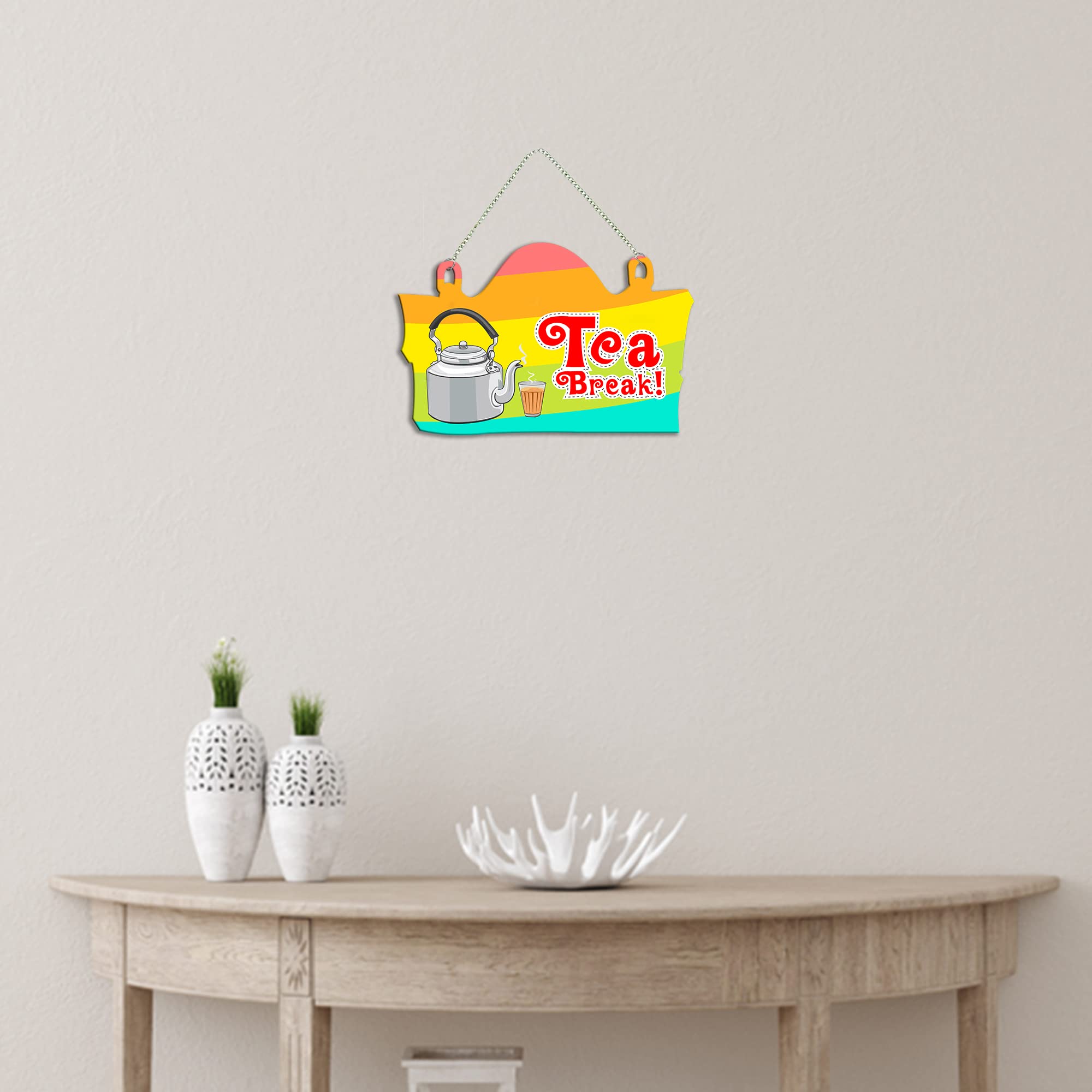 Artvibes Tea Break Printed Wooden Wall Hanging for Living Room | Quotes Decor Item | Printed Wall Decoration | Wall Illustrations | Graphic Print Artwork | Unique Gift | Cafe Decor(WH_3702NN)