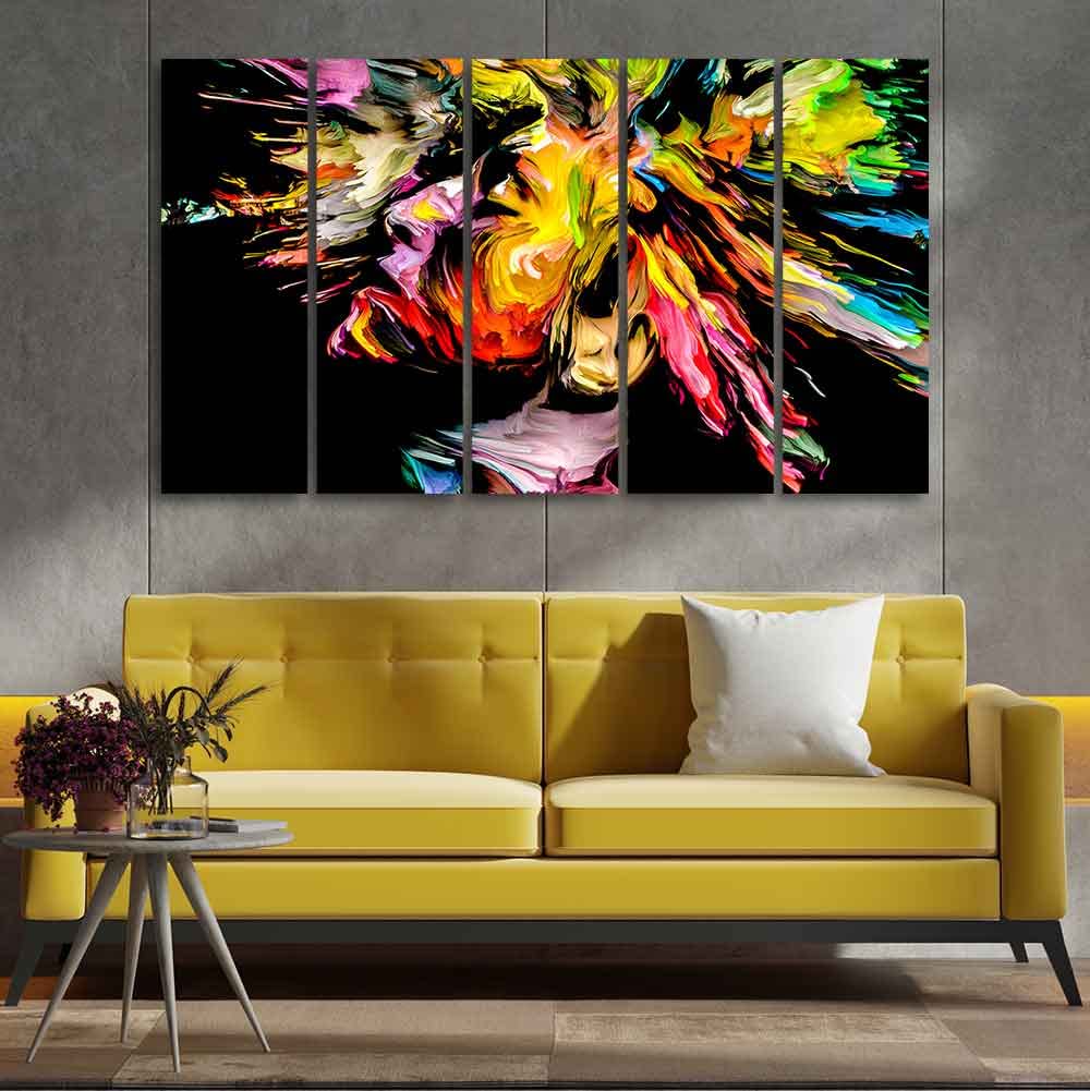 VIBECRAFTS Homcraft Colorful Abstract Human Head Wall Painting of Five Pieces For Home|Office|Living Room|Gift (PTVC5Pcs4_8691)