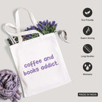 The Korhean Store Coffee and Books Addict Aesthetic Tote Bag for College, Travelling, Shopping, Office, Beach & Daily Use, Ecofriendly & Reusable, Premium Canvas Cotton