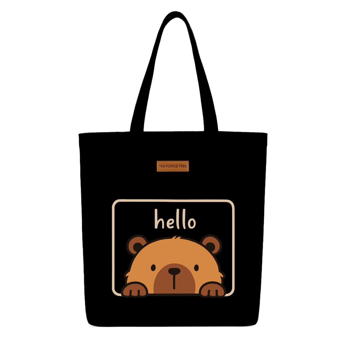 The Purple Tree Eco-Friendly Canvas Tote Bag, Sustainable, Reusable Shopping, Beach, Travel or Everyday Tote, Wide Tote Bag, Hello Bear