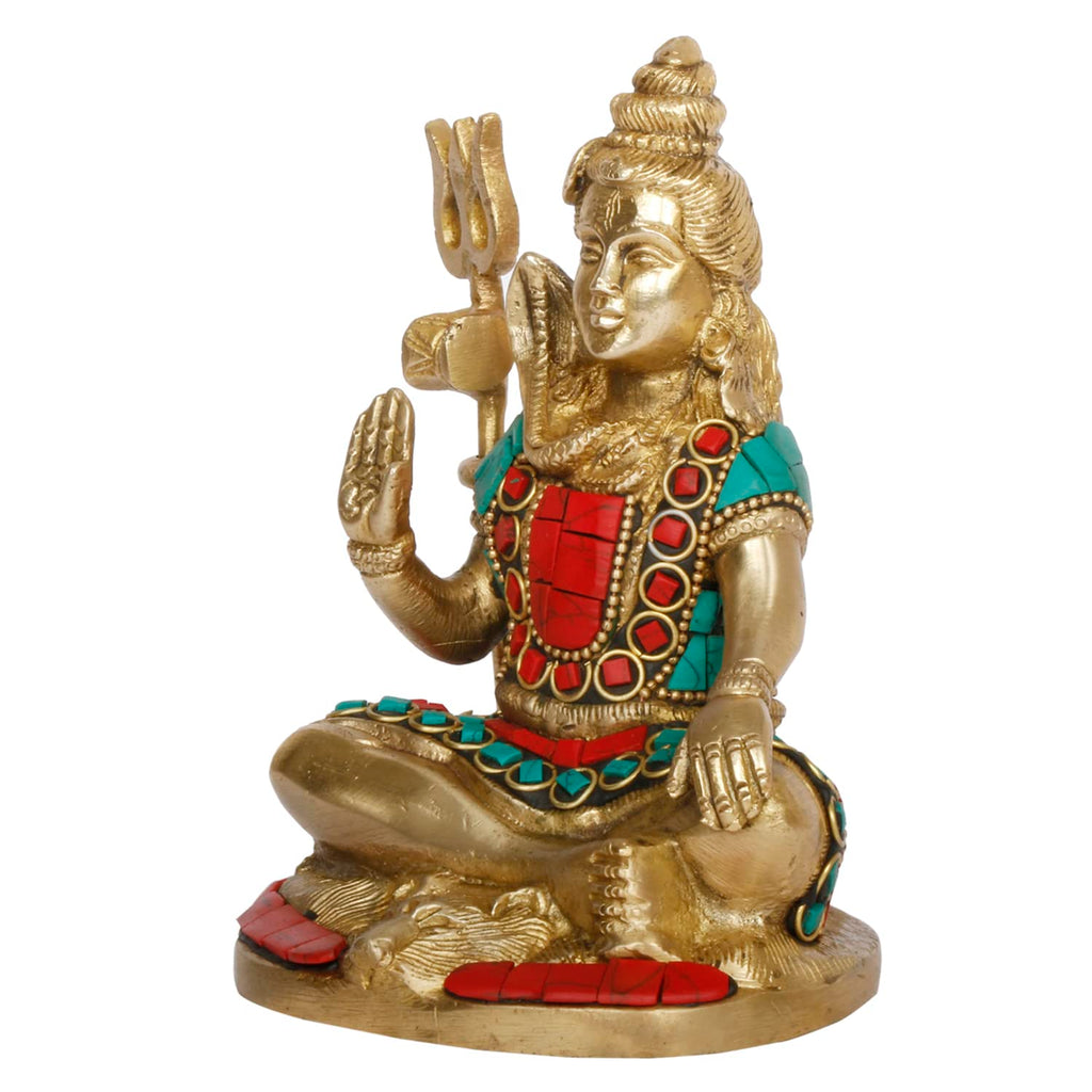 ARTVARKO Shiva Brass with Inlay Idol Statue God Shiv Shankar Murti Showpiece for Pooja Lord Blessing Shanker Deity Figurine Home Office Temple Art Décor 6 Inch.