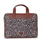 ZOUK FloMotif Floral Printed Women's Jute Handcrafted Vegan Leather Black L Zipper Laptop Sleeve 15.6 inch