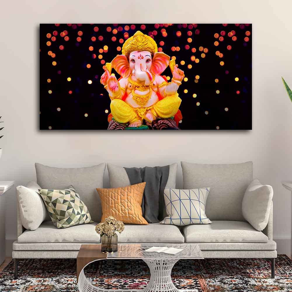 VIBECRAFTS Canvas Paintings for Living Room Drawing Room Ganesha Sculpture Canvas Wall Painting Fitted With Wooden Frame for Home | Office | Gift (PTVCH_2410)