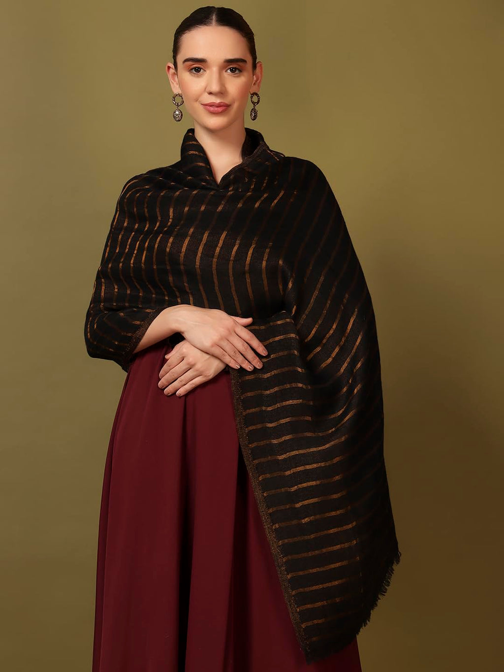 Pashmoda Women Golden Mirage Reversible Zari Moonlight Fine Wool Stole (Size : 28x80in, 71X203cm) ZSST05
