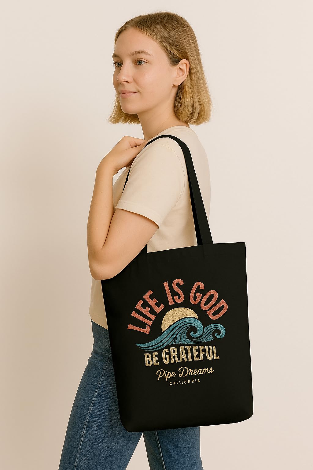 THE SACK CO. Canvas Tote Bags for Women with Zip, College Bag for Girls, 100% Organic Cotton Tote Bag for Shopping, Travel & beach bags for women