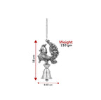 KridayKraft Ornate Peacock Hanging Bell – Antique Silver Finish Decorative Showpiece for Living Room, Entrance & Spiritual Decor