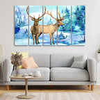 VIBECRAFTS Pair of Deer in Snow Covered Forest Five Pieces Wall Painting For Home|Office|Living Room|Gift (PTVC5Pcs4_8577)