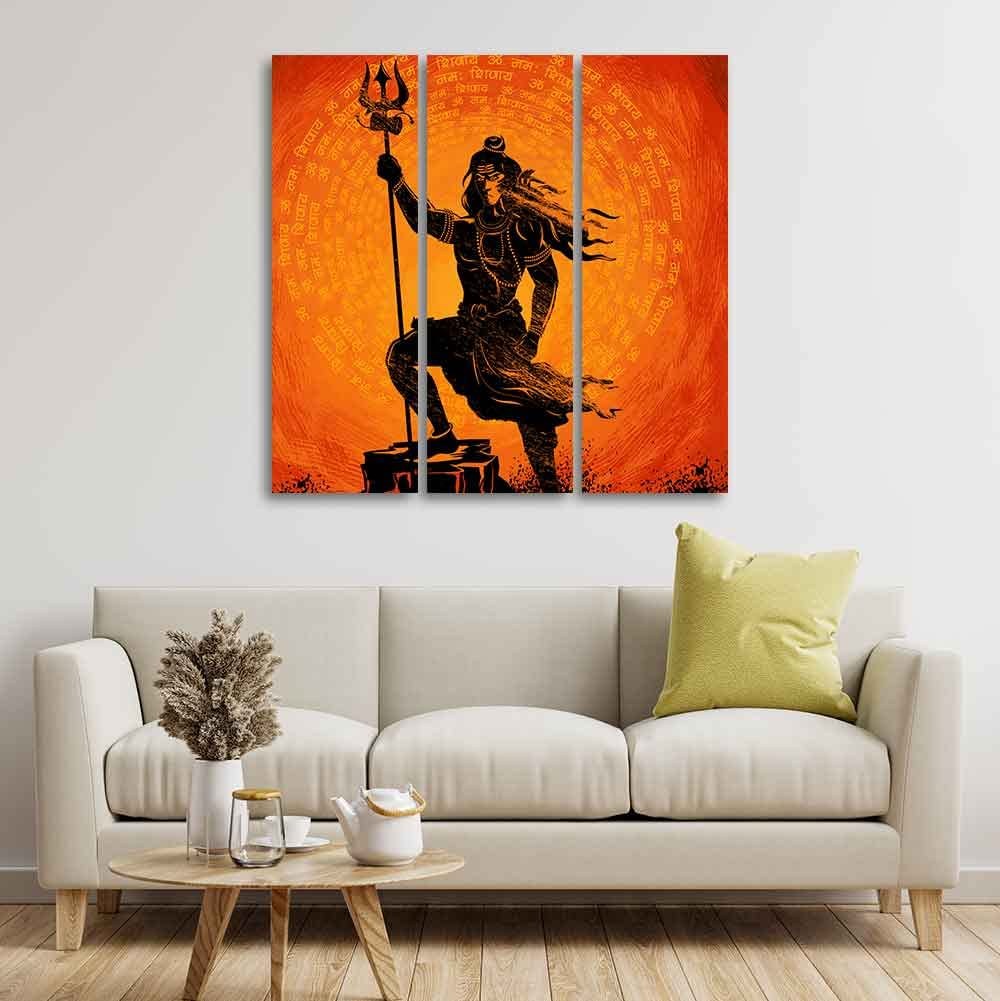 VIBECRAFTS 3 Pieces Shiva Canvas Wall Painting Fitted With Wooden Frame For Home | Office | Living Room | Gifts (PTVC3Pcs1_9504)