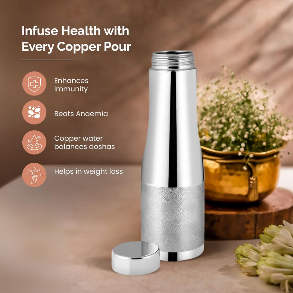 Vip luxe Silver Copper Water Bottle – Ayurvedic, Eco-Friendly & Leak-Proof Hydration Bottle | Stylish Design | 1000ml