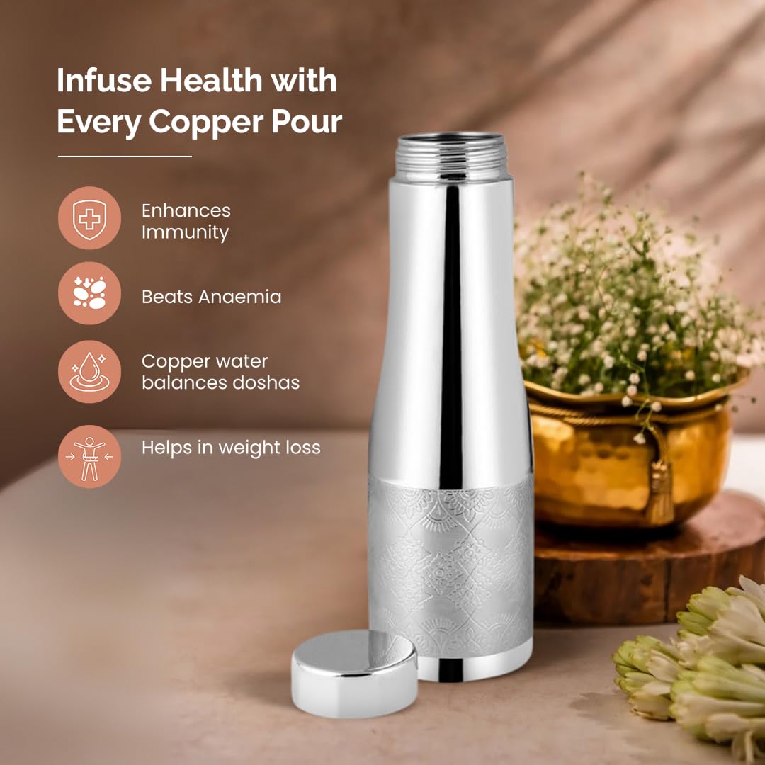 Vip luxe Silver Copper Water Bottle – Ayurvedic, Eco-Friendly & Leak-Proof Hydration Bottle | Stylish Design | 1000ml