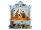 Mandir Temple for Home, Office and Shop,Size (H-15 inch, L-9.5 inch, W-13.5 inch) | Wall Hanging | Free Standing | 6mm Thick Double Laminated Board with spot Light and 5 feet Cable