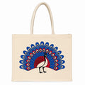 Eco-Friendly Cotton Jute Tote Bag with Peacock Print, Handcrafted Reusable Shopping Bag, Multipurpose Carry Bag