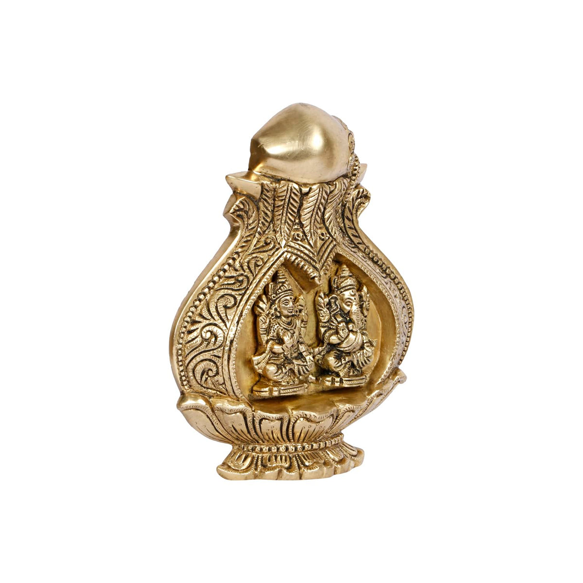 ARTVARKO Brass Laxmi Ganesh Carving Mangal Kalash Ganesha Wall Hanging Table Decor for Gift Pooja Temple and Home Decorative Items Size 9 Inch