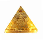 NAKSHATRA ENTERPRISE Spiritual Healing Collection with Pyrite Frame, Orgone Pyramid, Crystal Tree, Vastu Decor for Home & Office, Positive Energy & Wealth (Citrine Orgone Pyramid)