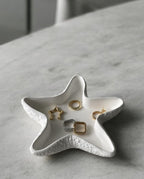 SCENSIA Concrete Jewelry Tray Trinket Dish, Decorative Star Fish Vanity Key Tray for Women – Cute Jewelry Plate, Ring Holder, Aesthetic Room Decor, White, Perfect for Birthday & Home Accessories