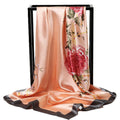 JJ's Imported Satin Silk 90x90 cm Stylish Fashion Floral Design 99 Scarf, Head & Hair Wrap (Covering) For Girls, Women and Ladies. (Peach)