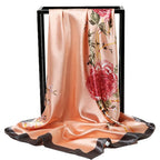JJ's Imported Satin Silk 90x90 cm Stylish Fashion Floral Design 99 Scarf, Head & Hair Wrap (Covering) For Girls, Women and Ladies. (Peach)