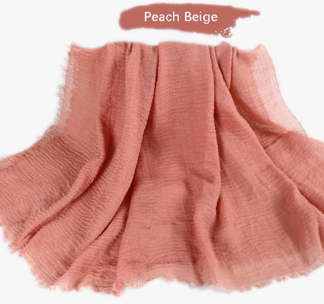 IBA ISBA COLLECTIONS Women's Crinkle Cotton Scarf, Stoles, Hijab (80 x 190 Cms) (Peach Beige)