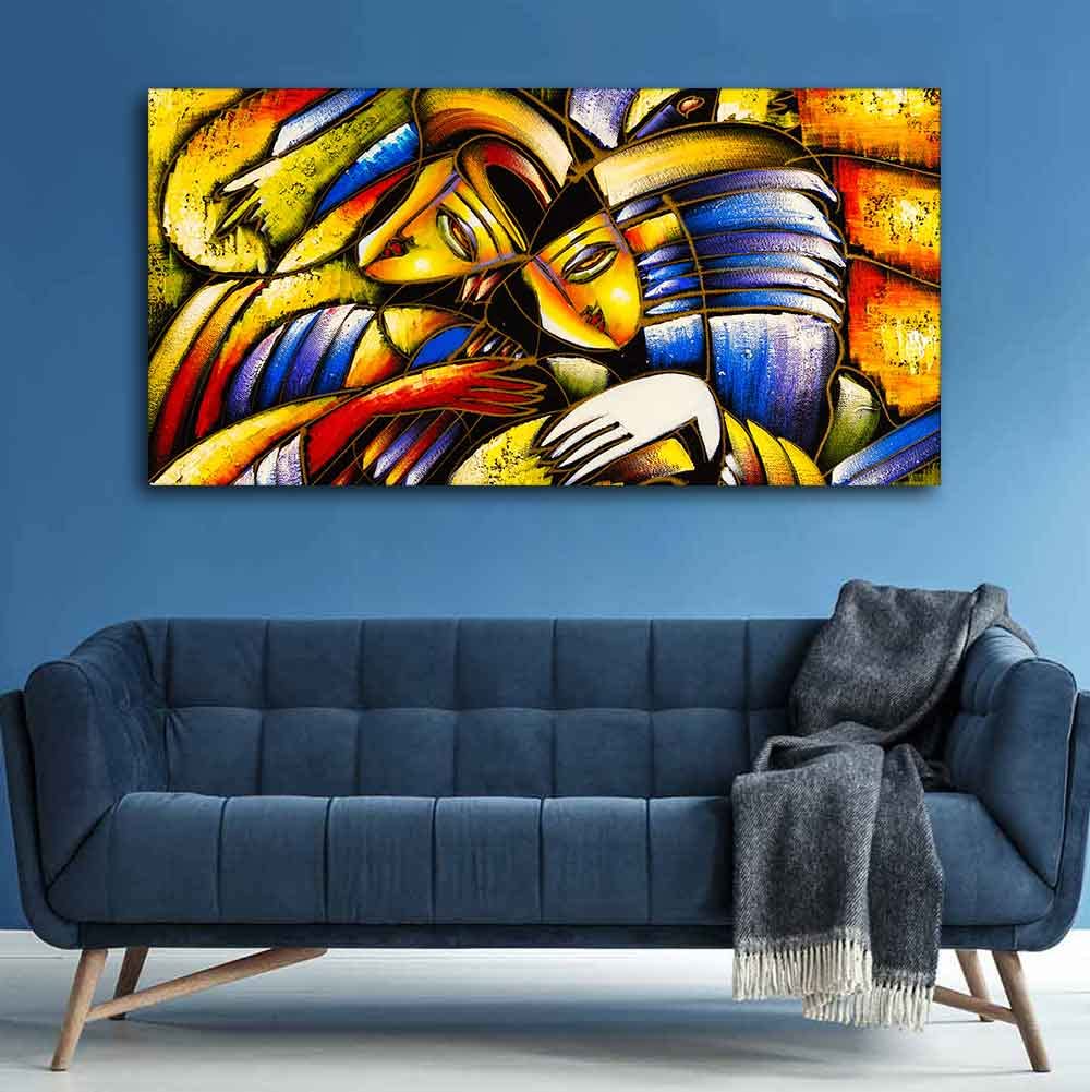 VIBECRAFTS Canvas Paintings for Living Room Drawing Room Colorful Abstract Face Canvas Wall Painting Fitted With Wooden Frame for Home | Office | Gift (PTVCH_2442N)