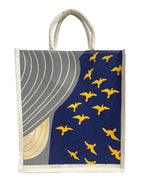 Jute Club Printed Canvas Bag|Shopping|Office|Tiffin| Multipurpose|Eco Friendly with Zipper lock|Spacious|100% Organic Cotton Tote with Lamination-14 X16 X5 (5Pc, Flying Birds)