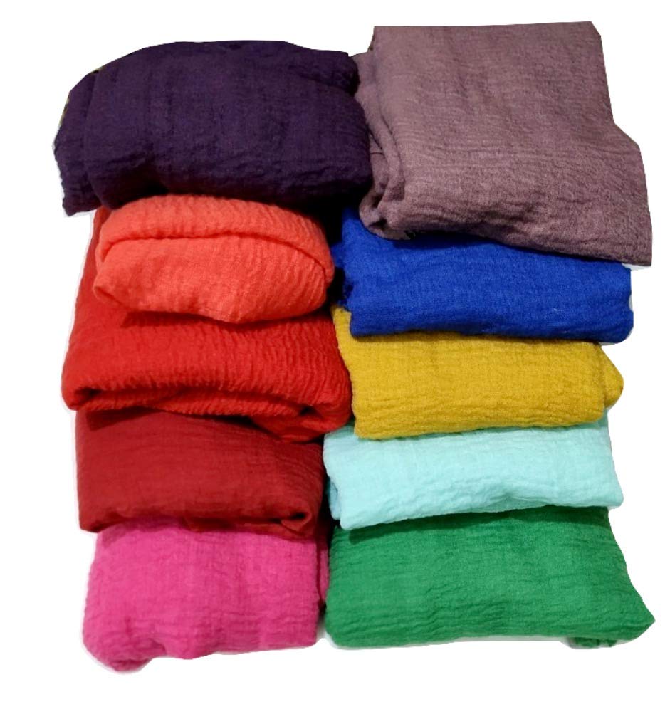 Iba & Isba Women's Plain Crinkled Scarves, Stoles, Hijab (76 x 36 inch) (Multicolor2pcs)