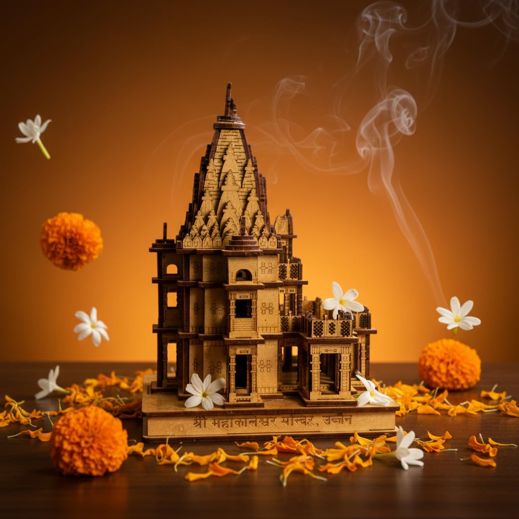 eXme Ujjain Mahakaleshwar Wooden Temple Model – Idel for House Decor Gift and Sprituality Pooja Mandir, Office and Shop