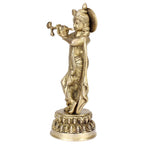 SVARUP Brass Metal Lord Krishna Idol God of Love Playing Flute for Temple Puja Home Decor Gift 10 Inch