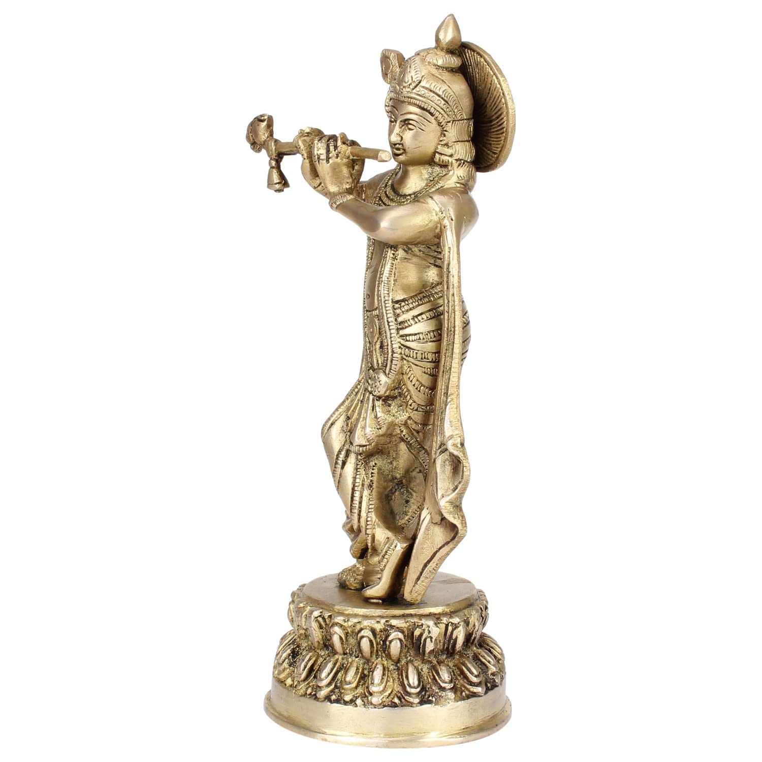 SVARUP Brass Metal Lord Krishna Idol God of Love Playing Flute for Temple Puja Home Decor Gift 10 Inch