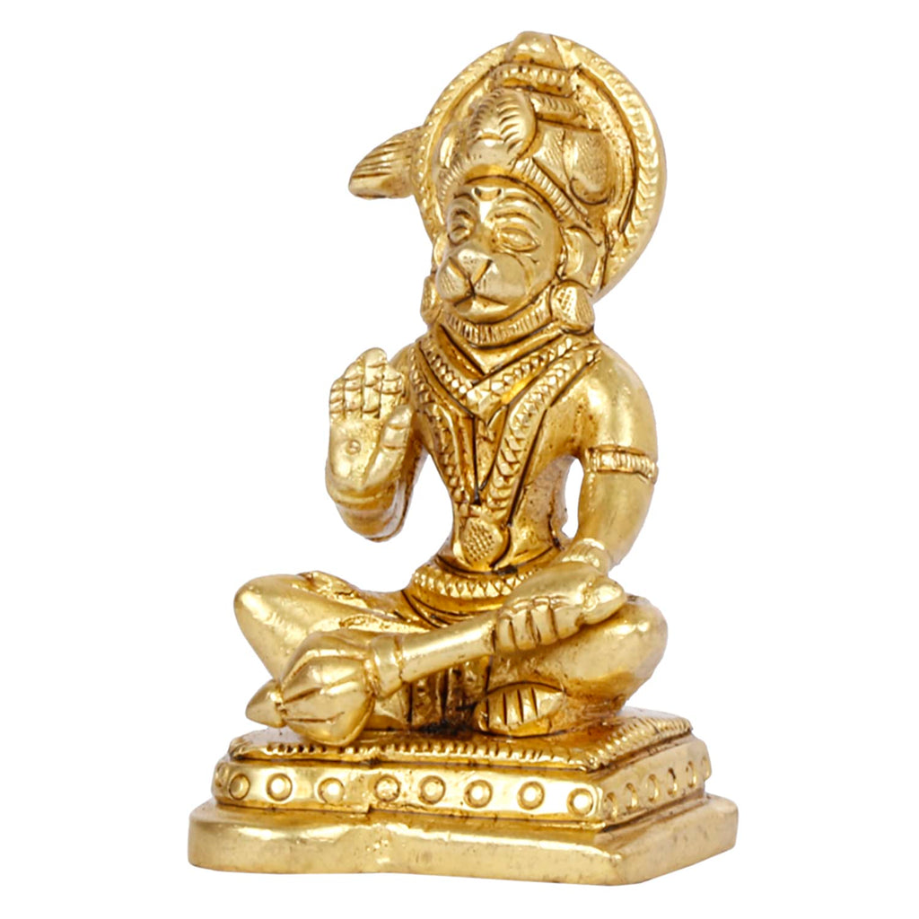 ARTVARKO Brass Bhagwan Hanuman Sitting Bajrangbali Murti Statue for Blessings at Home and Office 3 Inch.