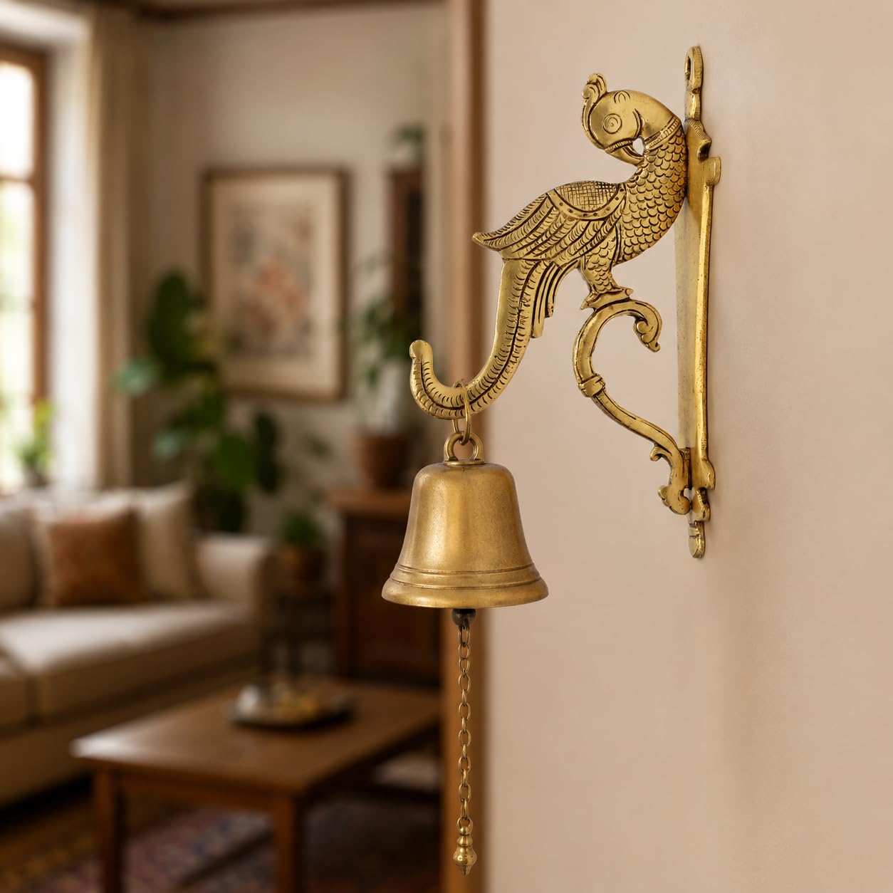 ARTVARKO Brass Peacock Hook Holder for Wall Hanging Diya Bells Lantern Hanger Planter Lanterns Wind Chimes Baskets 9 Inch