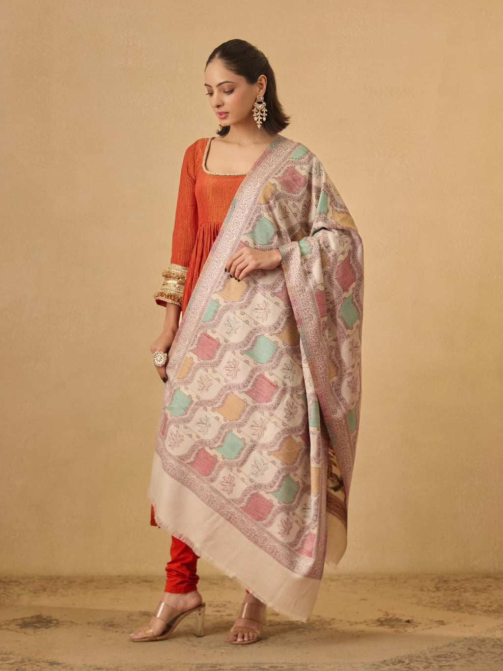Pashmoda Women Floral Geometry Kaani Wool Blend Stole (Size : 28x80in, 71X203cm) AVST09