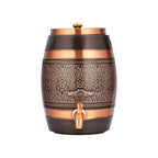 cWc Pure Copper Water Dispenser 5 Litre | Handcrafted Antique Engraved Copper Barrel | Ayurvedic Water Storage Pot | Traditional Copper Water Tank for Home, Kitchen & Office