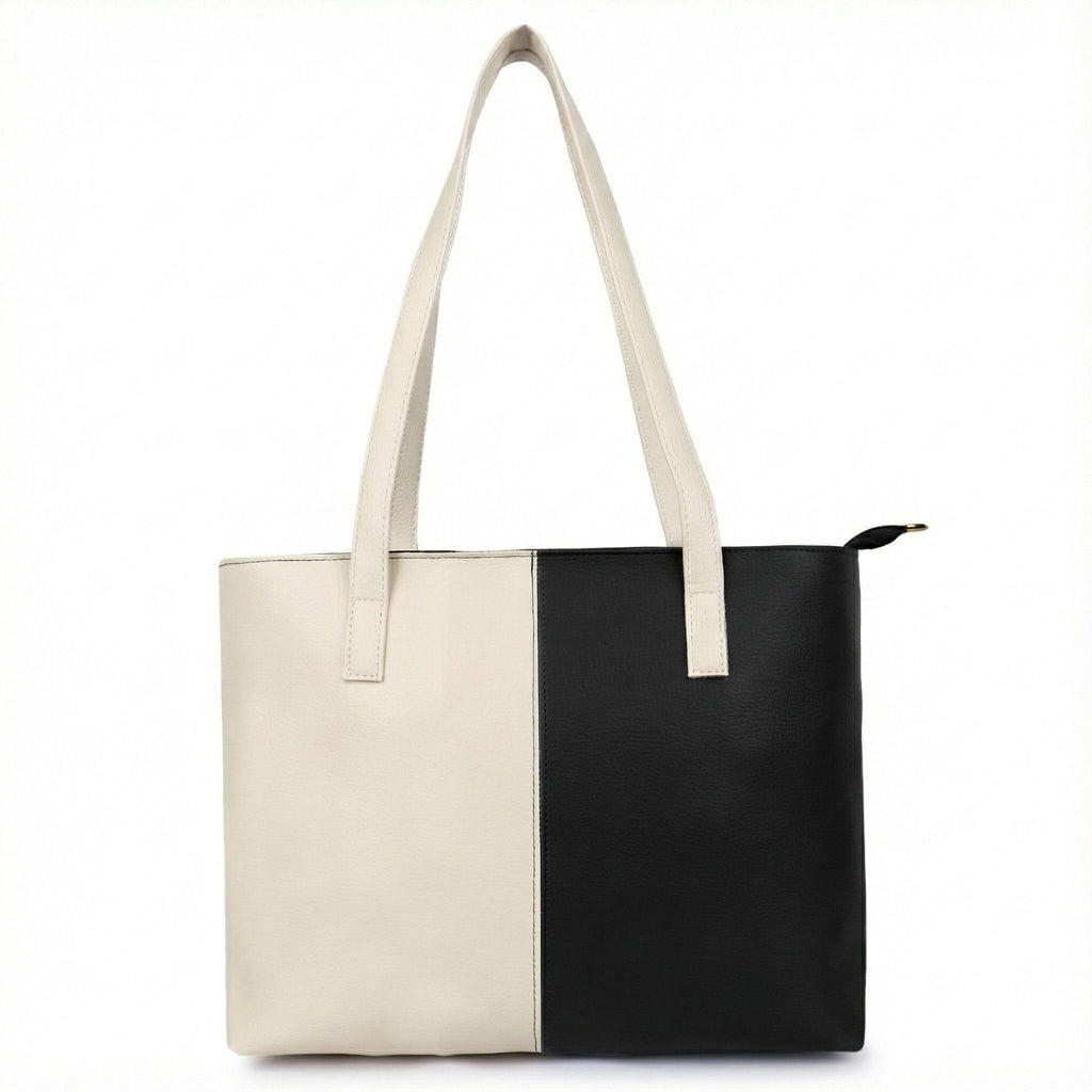 Nexeura Women’s Stylish Handbag | Premium PU Leather Tote Bag for Women | Large Capacity Shoulder Bag for Office, College & Daily Use (WHITE,BLACK)