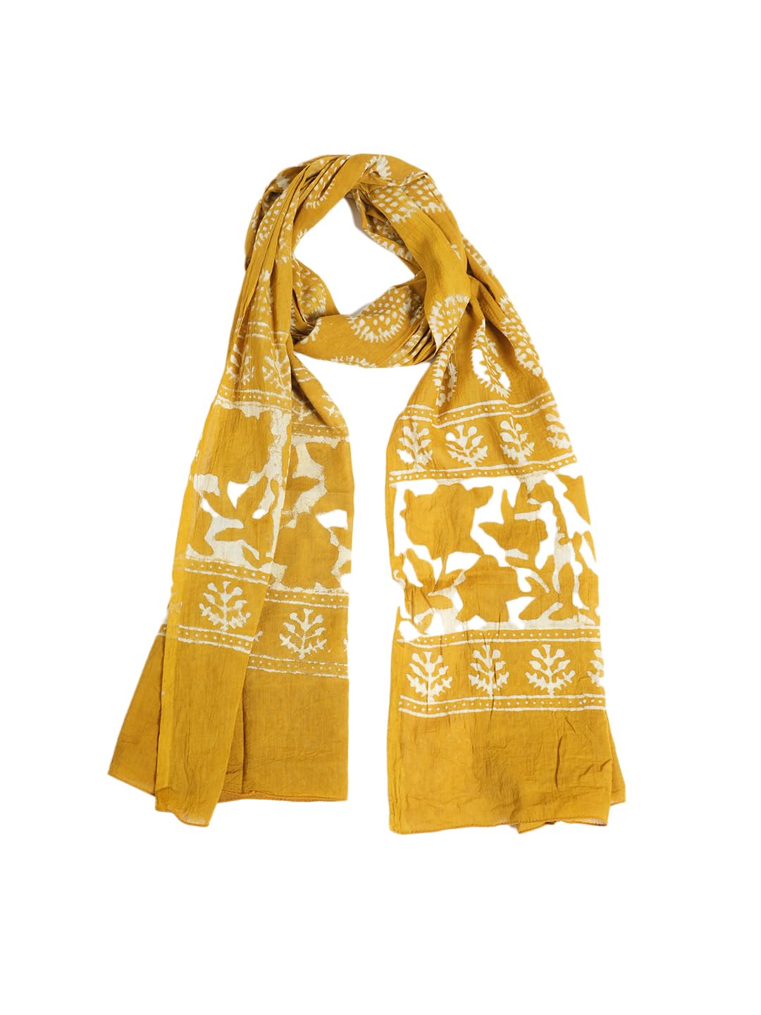 Gutthi Women's Cotton Stoles | Scarf Lightweight & Comfortable for All Seasons | Soft Floral Scarves, Size (100X180 CM) (Yellow)