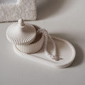 Kitty Cat® Concrete Jewelry Tray Trinket Dish – White Decorative Oval Tray, Perfume & Key Organizer, Modern Vanity Storage for Jewelry, Aesthetic Candle Holder, Home Decor (Tray + Jar)