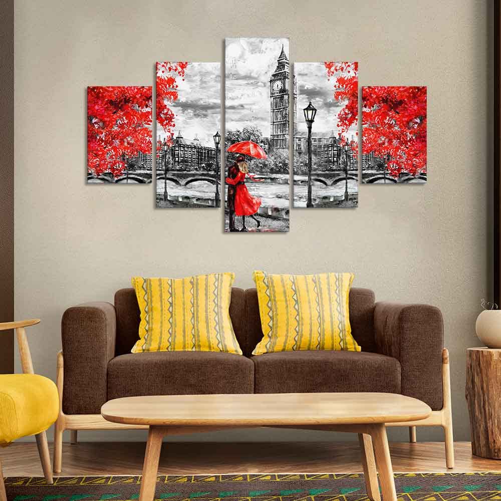 VIBECRAFTS Beautiful City of London Canvas Wall Painting Five Pieces For Home|Office|Living Room|Gift (PTVC5Pcs1_5544N)