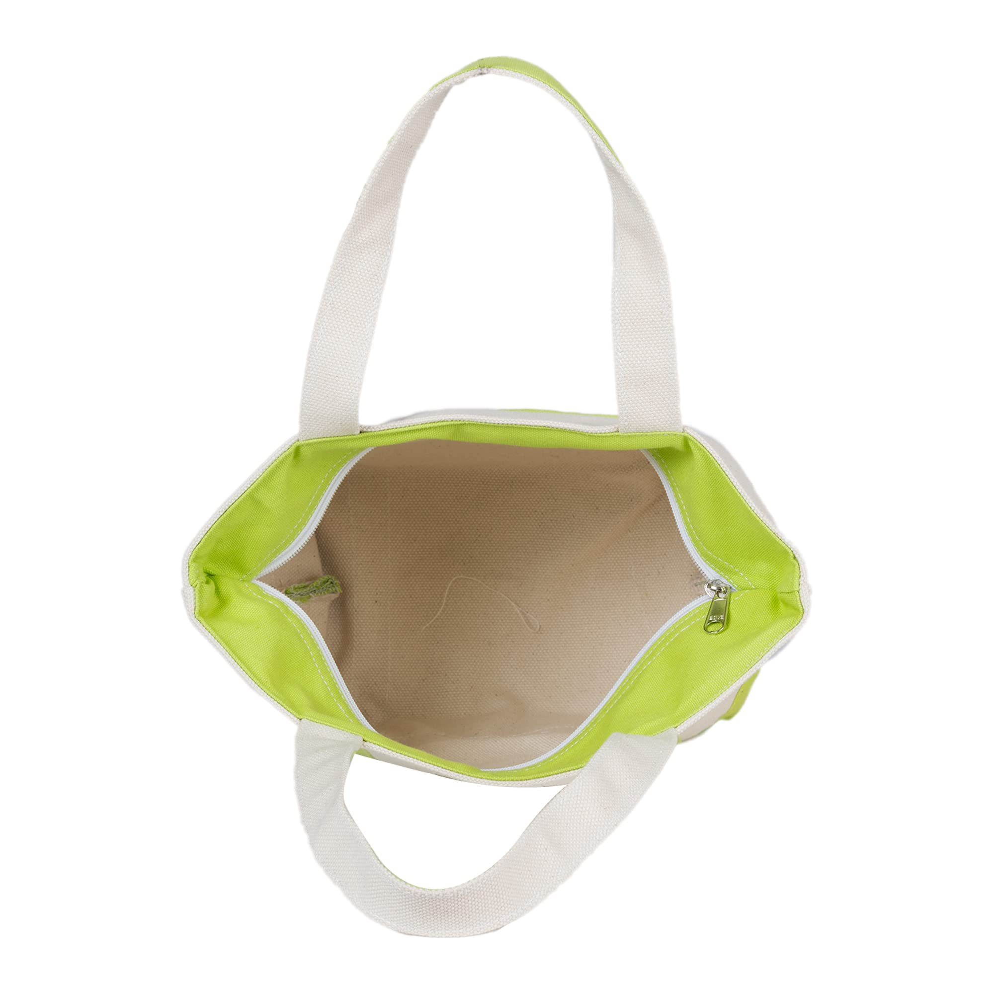 AQVA Premium Cotton Eco friendly Canvas Mini Tote Bag, Multipurpose Handbag/Shoulder Bag For Shopping, Travel, Grocery, Work, Beach, Office, College (Lime)