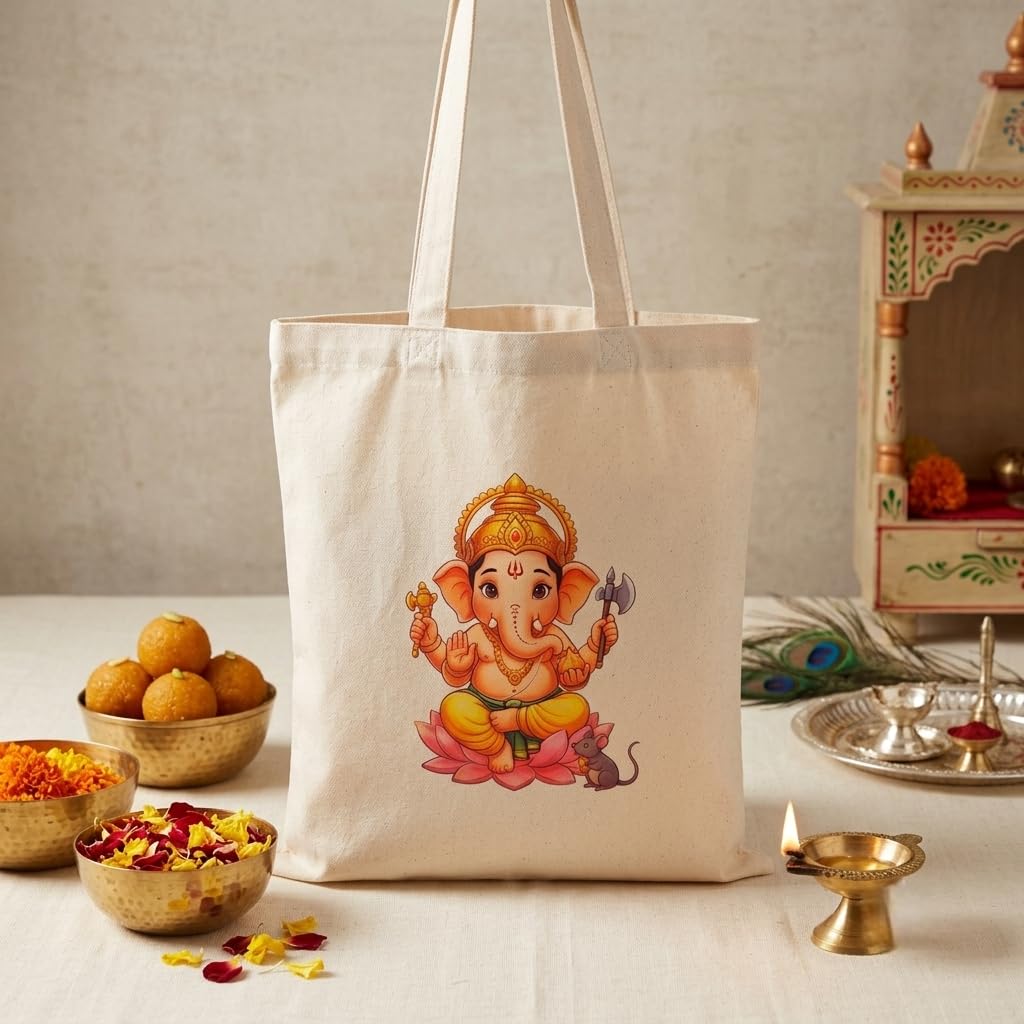 aurora trading Cotton Tote Bag with Sacred God Prints (1, GANESHA)
