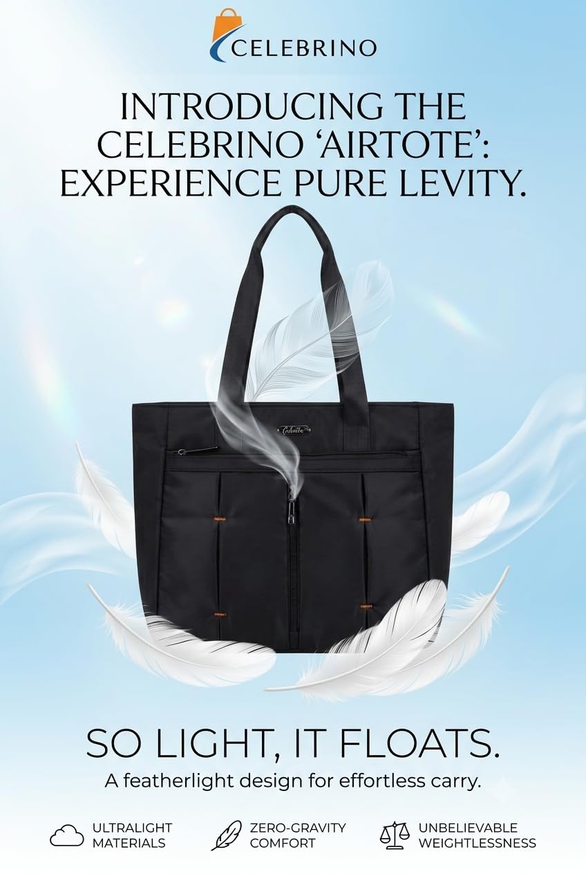 CELEBRINO Spacious Tote Handbag for Women | Nylon Hand Bags with Multiple Zip Compartments | Waterproof Large Shoulder Bag for Office, College, Travel & Shopping | Multi Pocket Zipper Handbags