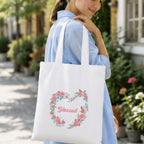 Adorvue Premium Reusable Floral Wreath Blessed Tote Bag Stylish Eco-Friendly Cotton Handbags, Canvas Bags for College, Shopping, Office, Travel, Grocery Runs, Beach Day and Casual Outing Pack of 2
