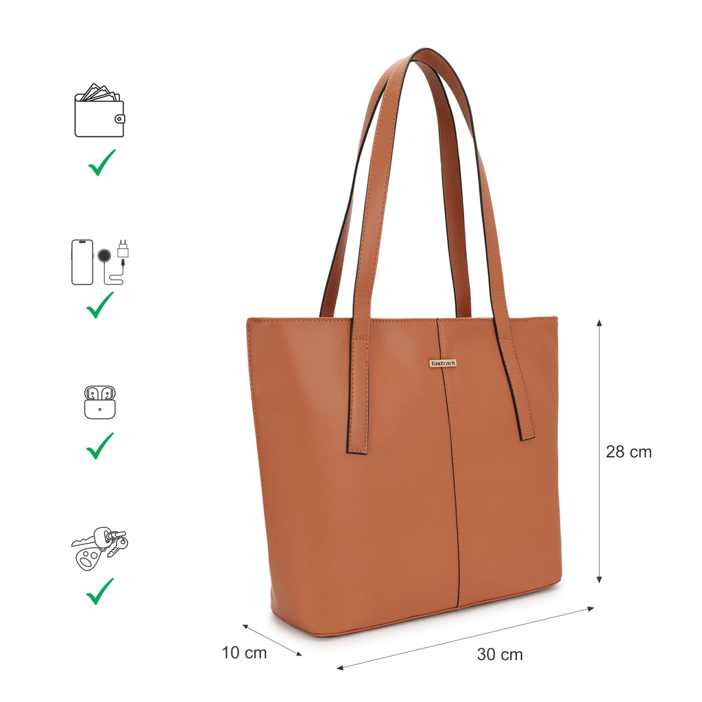 Fastrack Structured Solid Tote Bag for Women, Girls and Ladies with Top Zipper Closure | | Fits Upto 14 Laptop | Totes for Daily Office Use | Ladies Purse Handbag | Totes for Casual Carry